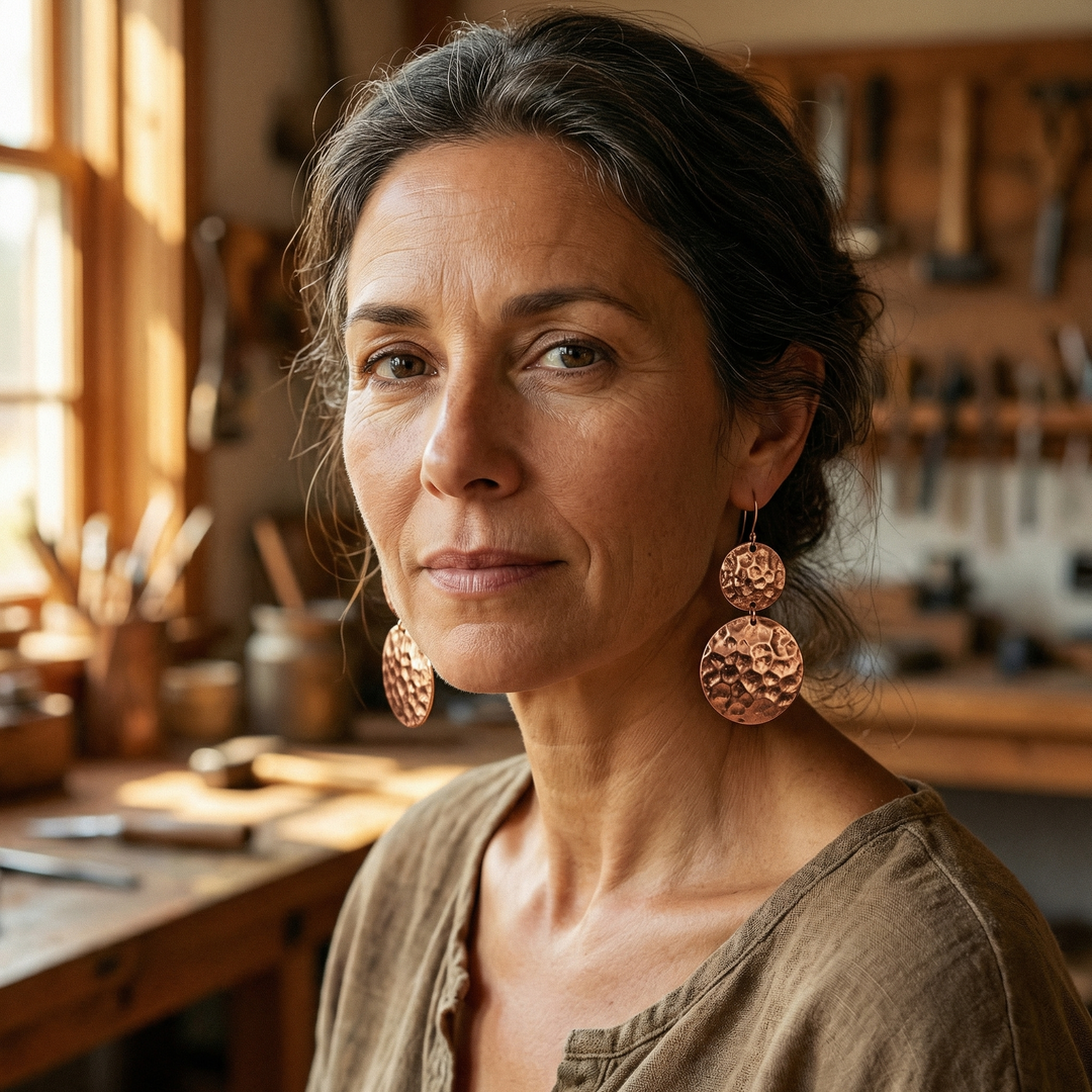 Boucles d'oreilles en cuivre de Velisse Paris pour le Solstice
